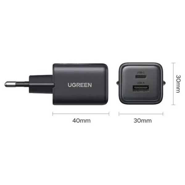 Фото - Мережевий зарядний пристрій UGREEN X514 USB-C+USB 20W GaN Fast Charger Black (65737)